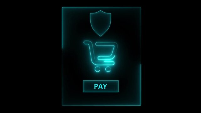 Mobile payment security concept on the transparent background. with secure checkout icon and green pay button during online shopping, Motion graphics of shopping pay concept.