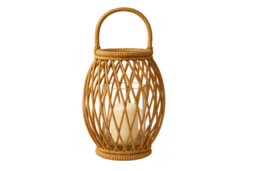 Rattan wicker lantern with candle inside