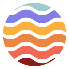 Retro sunset circle wavy lines