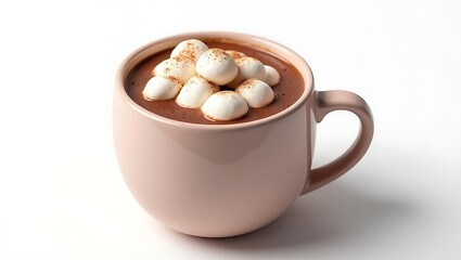 Cozy pink mug filled with rich hot chocolate topped with fluffy marshmallows