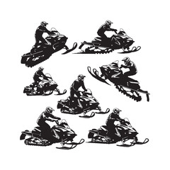Snowmobiles Silhouettes Collection, Snowmobile Silhouette, Winter Vehicle Vector, Outdoor Adventure Illustration