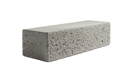 Rugged pre-cast concrete retaining wall segment with rough aggregate texture on a transparent background with copy space. Material science and construction concept