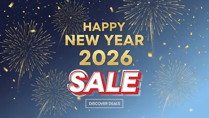 Ultimate Happy New Year 2026 Sale Banners Collection with Fireworks, Cityscape, and Golden Accents