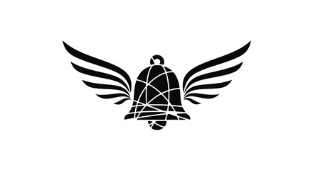 Symbolic winged bell represents communication, alert, or announcement