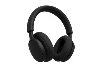 Black over-ear headphones providing wireless audio on a transparent background, perfect for advertising, tech communication, and design elements
