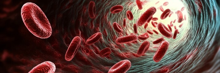 Detailed Microscopic View of Blood Vessel Interior Showing Red Blood Cells and Capillary Structures