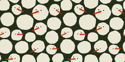 Seamless pattern with snowmen. Vector illustration with grain texture.