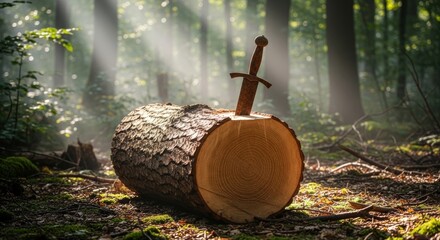 sword stab on wood log