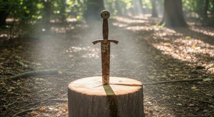 sword stab on wood log