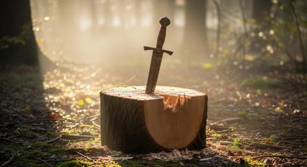 sword stab on wood log