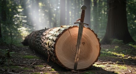 sword stab on wood log