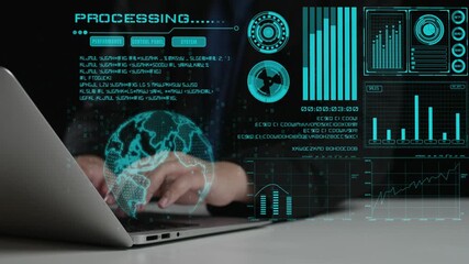 A modern workspace showcases data analytics tools and visualizations on a laptop screen, emphasizing the importance of data processing for informed business strategies. Cipher - Powered by Adobe