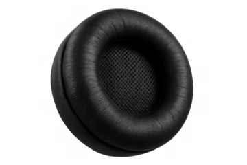 Black replacement headphone ear pad providing comfort and sound isolation, essential audio accessory, transparent background