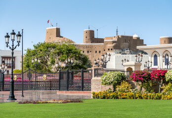 Al Mirani Fort located behind Al Alam Palace in the old town of Muscat, in the Sultanate of Oman.