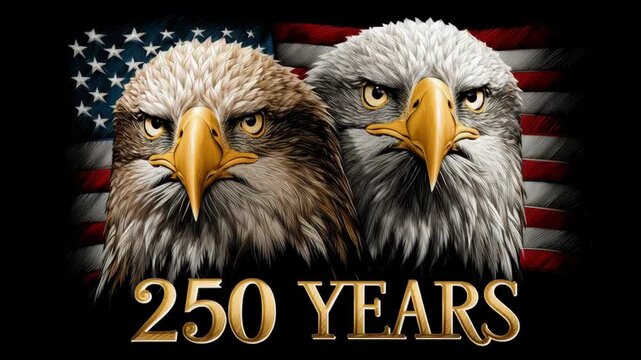 american eagle with american flag, says 250 Years, for celebration of U.S. 4th of july anniversary