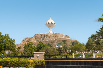 The Great Censer, an iconic white incense burner shaped monument located within Riyam Park in Muscat, Oman