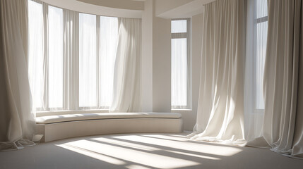 Minimalist room decor featuring sheer curtains and bright sunlight interior design in Cloud dancer theme. Colour of the year 2026