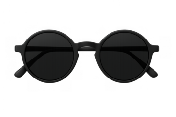 Black round sunglasses with dark lenses protecting eyes from sun, fashionable eyewear accessory, transparent background