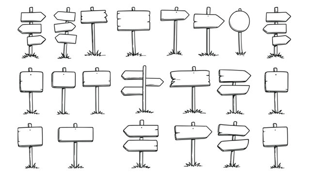 Hand drawn wooden direction sign boards collection