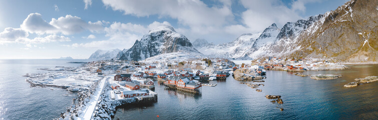 Fishing village of Å i Lofoten in winter, Lofoten Islands archipelago, municipality of Moskenes,...