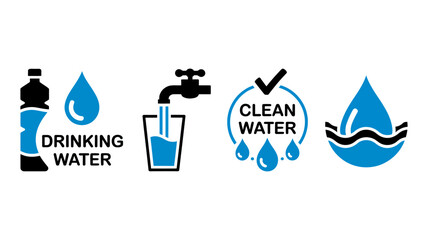 Stay hydrated with these refreshing water icons emphasizing clean drinking water and a healthy lifestyle, perfect for health and wellness campaigns