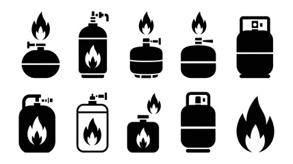 Versatile camping gas tank icons representing outdoor adventure and preparedness, perfect for fuel or cooking needs, conveying safety, readiness, and utility