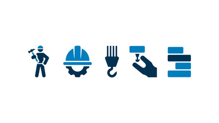 Construction worker icon set for building and engineering projects, symbolizing safety, labor, and industry expertise in a modern design