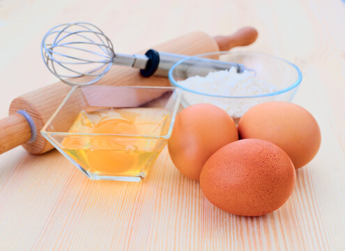 Baking essentials with eggs and flour