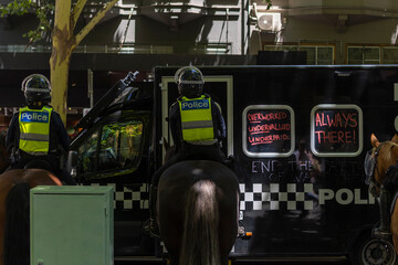 Police on horseback during Melbourne strike