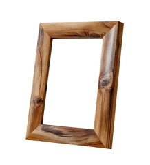 Natural wooden photo frame with visible grain and knots isolated on transparent background for decoration
