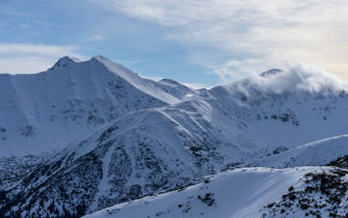 Snow-capped peaks of the Western Tatras in winter.