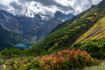 Beautiful autumn landscape with a view of Lake Morskie Oko in the High Tatras, Poland.