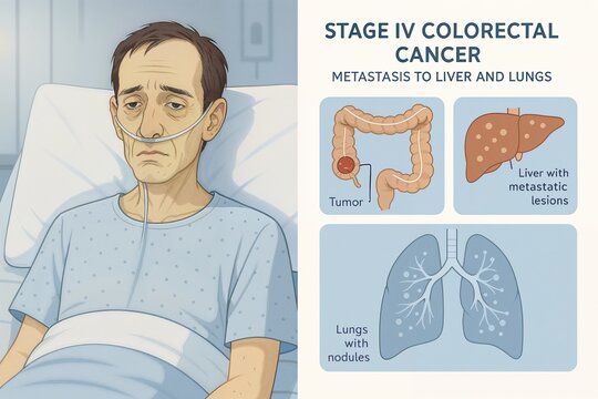 Stage IV Colorectal Cancer with Liver Metastasis &ndash; Detailed Medical Illustration