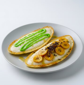 portrait of serabi solo on white background, food-focused.