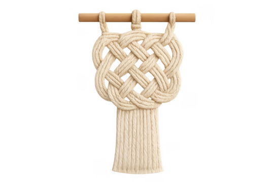 Macrame wall hanging with celtic knot pattern