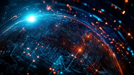 Dynamic digital network with glowing connections for modern tech concepts or futuristic visualizations, vibrant abstract communication technology design