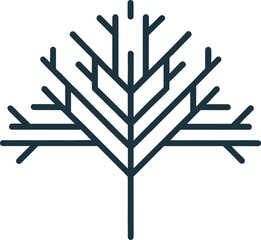 Modern geometric tree illustration with symmetrical branching lines representing nature, structure, minimalism, and contemporary eco-themed vector design