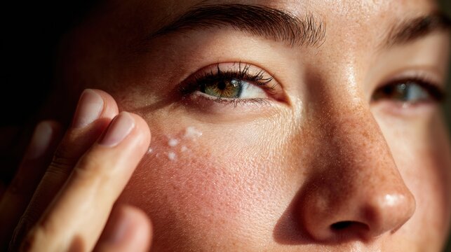 Close-up View of a Woman Applying Skincare Product During Daytime Routine With Natural Light Enhancing Her Features