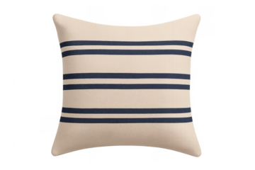 Striped nautical throw pillow with navy blue design