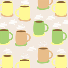 Cozy Coffee Pattern with Multicolor Cups and Steam – Modern Food and Drink Illustration
