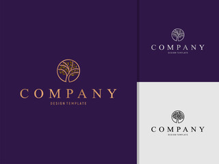 Elegant Golden Line Art Tree in Circle Design Template for Brand Identity