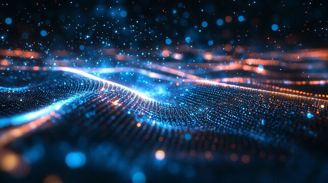 Stunning futuristic data visualization with dynamic glowing particles, perfect for tech, finance, and modern innovation presentations