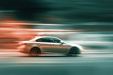Obraz premium Abstract photo of a fast-moving car against a blurred background. Side view.