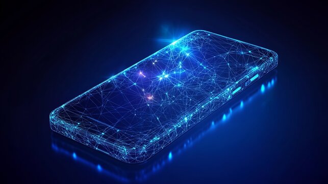Futuristic smartphone network design with glowing blue connections for high-tech communications and modern digital transformation concepts - Powered by Adobe