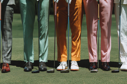 A group of men are standing on a golf course