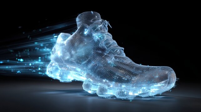 Hologram, shoes and sporting goods for fitness, speed tracking for outdoor health.