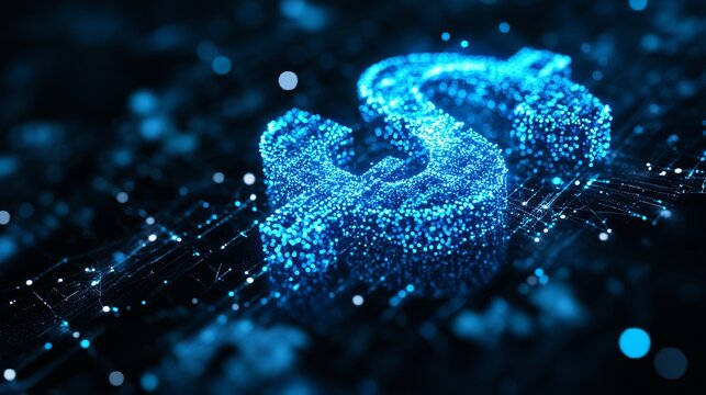 Stunning digital dollar sign with network connections for finance and technology concepts, perfect for cryptocurrency and modern banking visuals