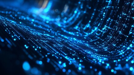 Dynamic blue network lights conveying data flow, perfect for tech startups and next gen technology solutions with bright glowing particles