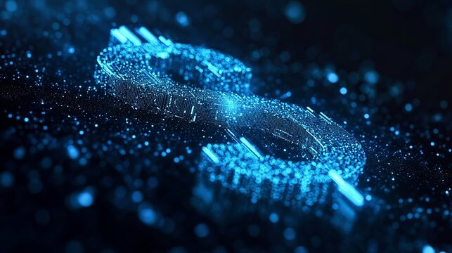 Digital dollar sign glows in vibrant blue, representing modern finance, fintech innovation, and the exciting potential of cryptocurrency investments
