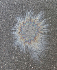 Closeup Stains of gasoline on asphalt